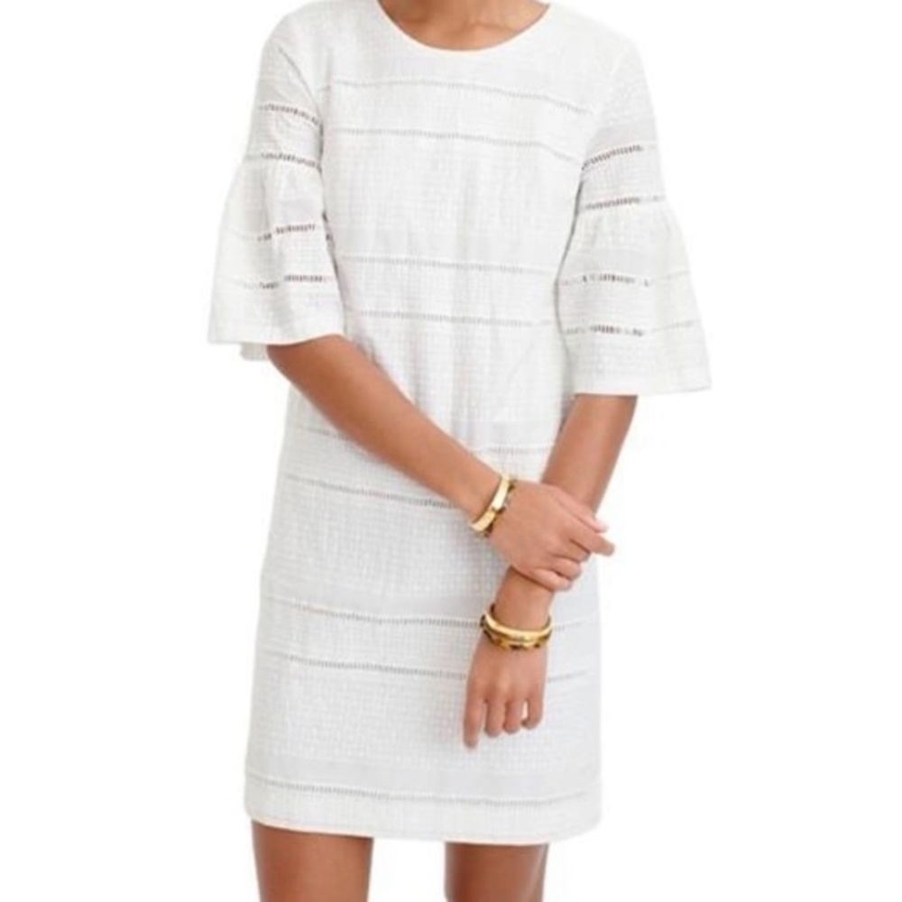 J. Crew White Eyelet Lace Embroidered Flutter Bell Sleeve Shift Dress Size 00
